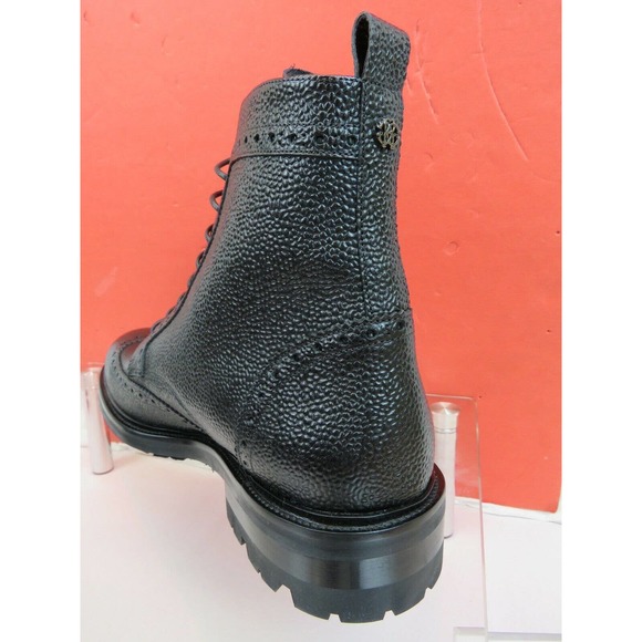 ROBERTO CAVALLI BLACK GRAINED LEATHER LOGO BROGUE LACE COMBAT BOOTS 41 / 8 ITALY main image 9